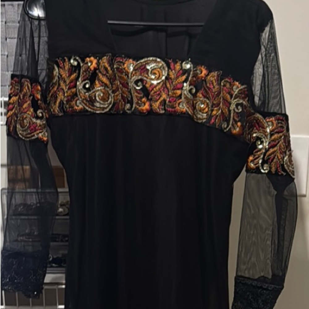 Elegant Black and Gold Paisley Dress